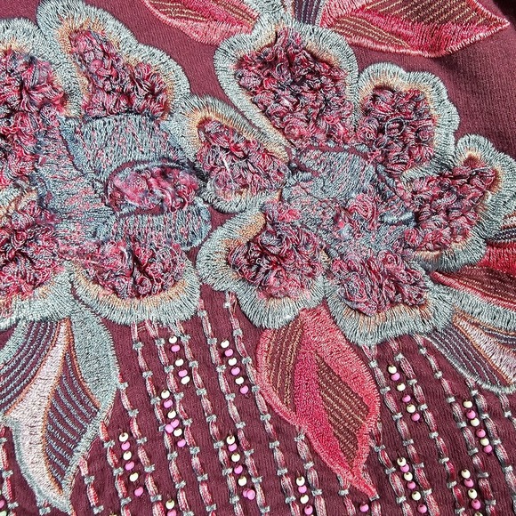 Soft Surroundings Playa Embroidered Jacket Womens Large Purple Beaded Sweater - Picture 5 of 13